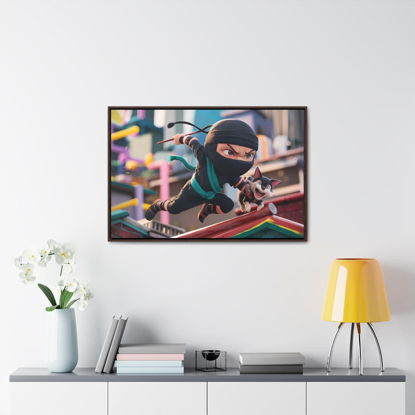 "Ninja and the Fearless Pup" - Gallery Canvas Wraps, Horizontal Frame