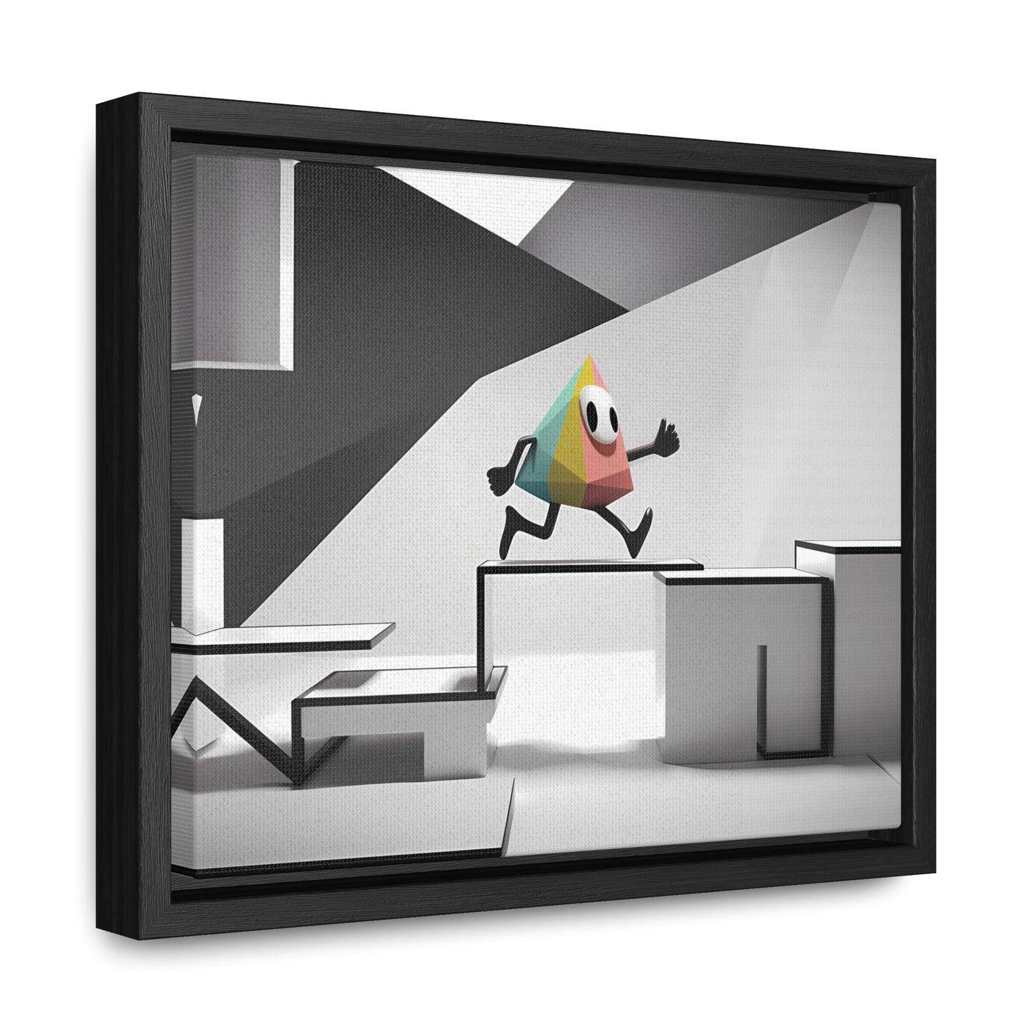 Geometric Adventure in Monochrome World - Gallery Canvas Wraps, Horizontal Frame