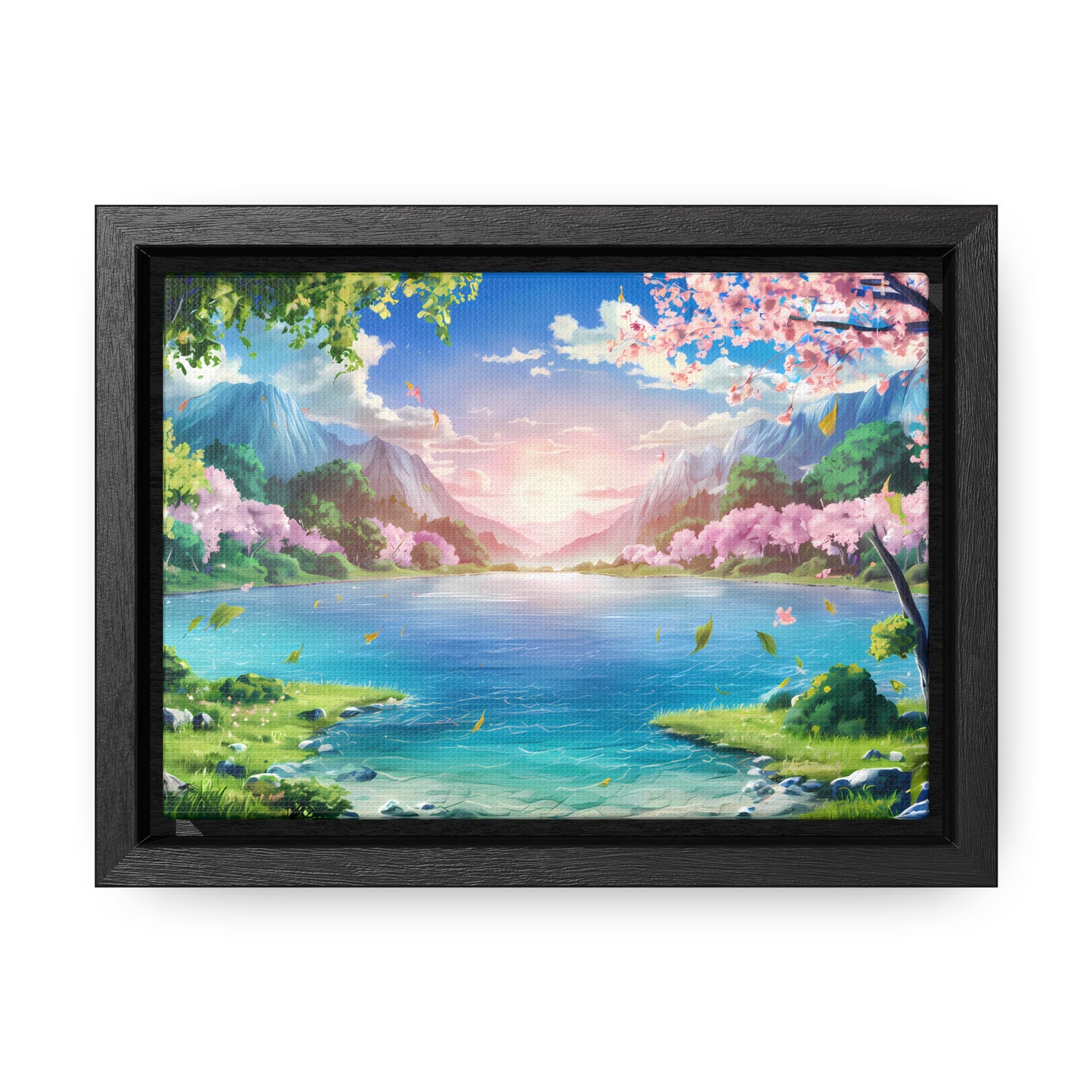 Serene Sunrise Over Blossoming Lake - Gallery Canvas Wraps, Horizontal Frame