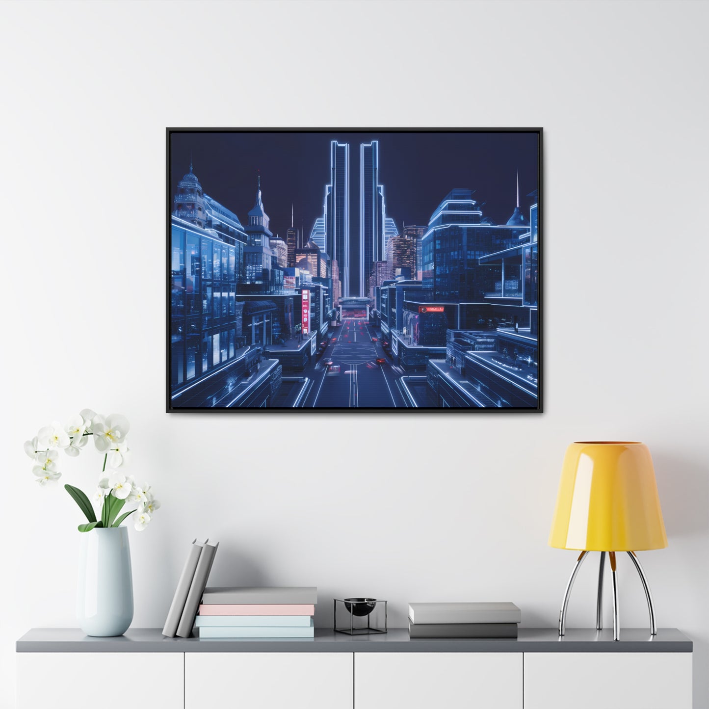 Neon Cityscape at Midnight - Gallery Canvas Wraps, Horizontal Frame