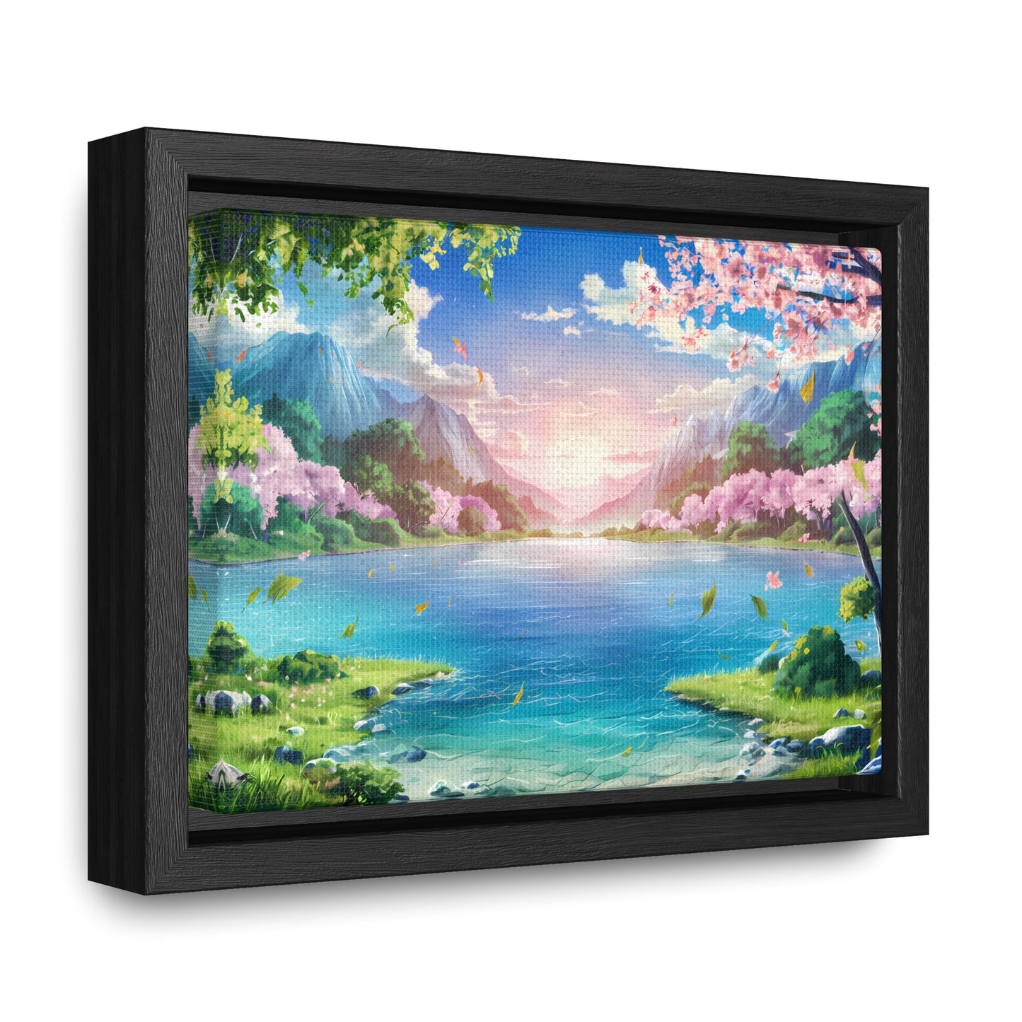 Serene Sunrise Over Blossoming Lake - Gallery Canvas Wraps, Horizontal Frame