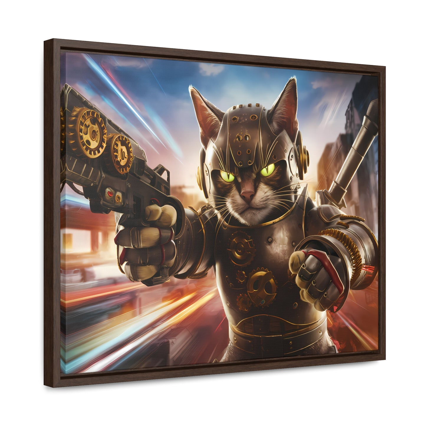 Cyberpunk Cat Warrior - Gallery Canvas Wraps, Horizontal Frame