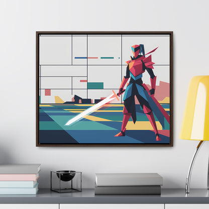 Neon Knight in a Digital Realm - Gallery Canvas Wraps, Horizontal Frame