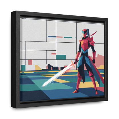 Neon Knight in a Digital Realm - Gallery Canvas Wraps, Horizontal Frame