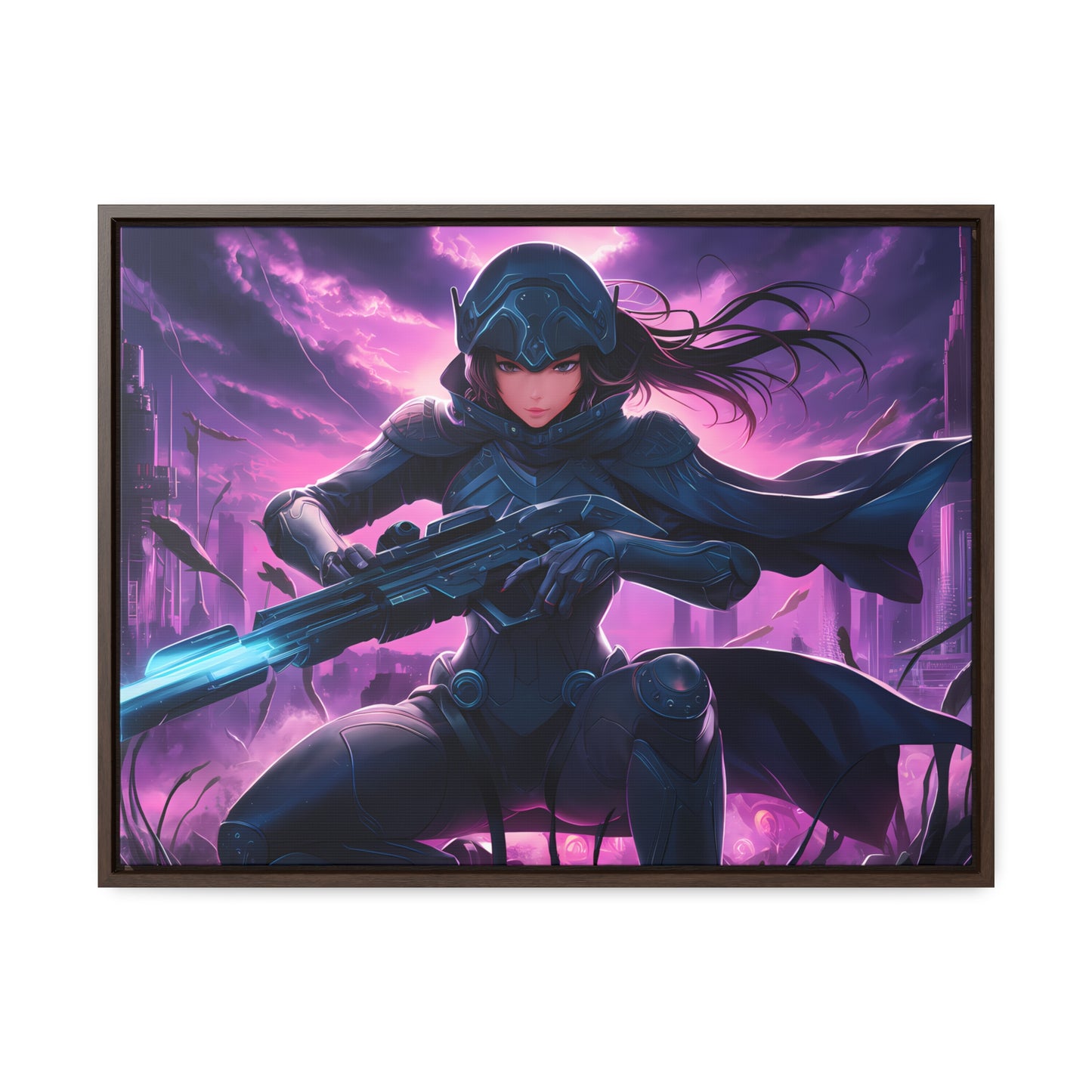 Shadow Sentinel: Neon Hunter - Gallery Canvas Wraps, Horizontal Frame