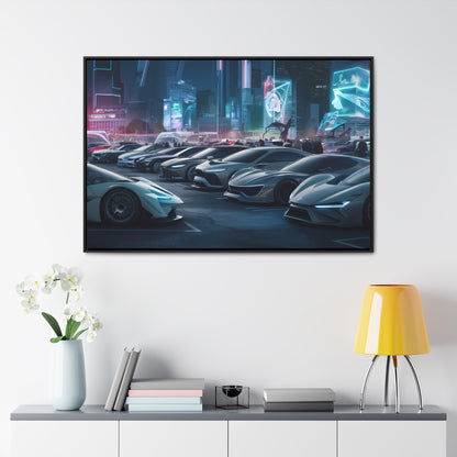 "Midnight Car Meet in Neon City" - Gallery Canvas Wraps, Horizontal Frame