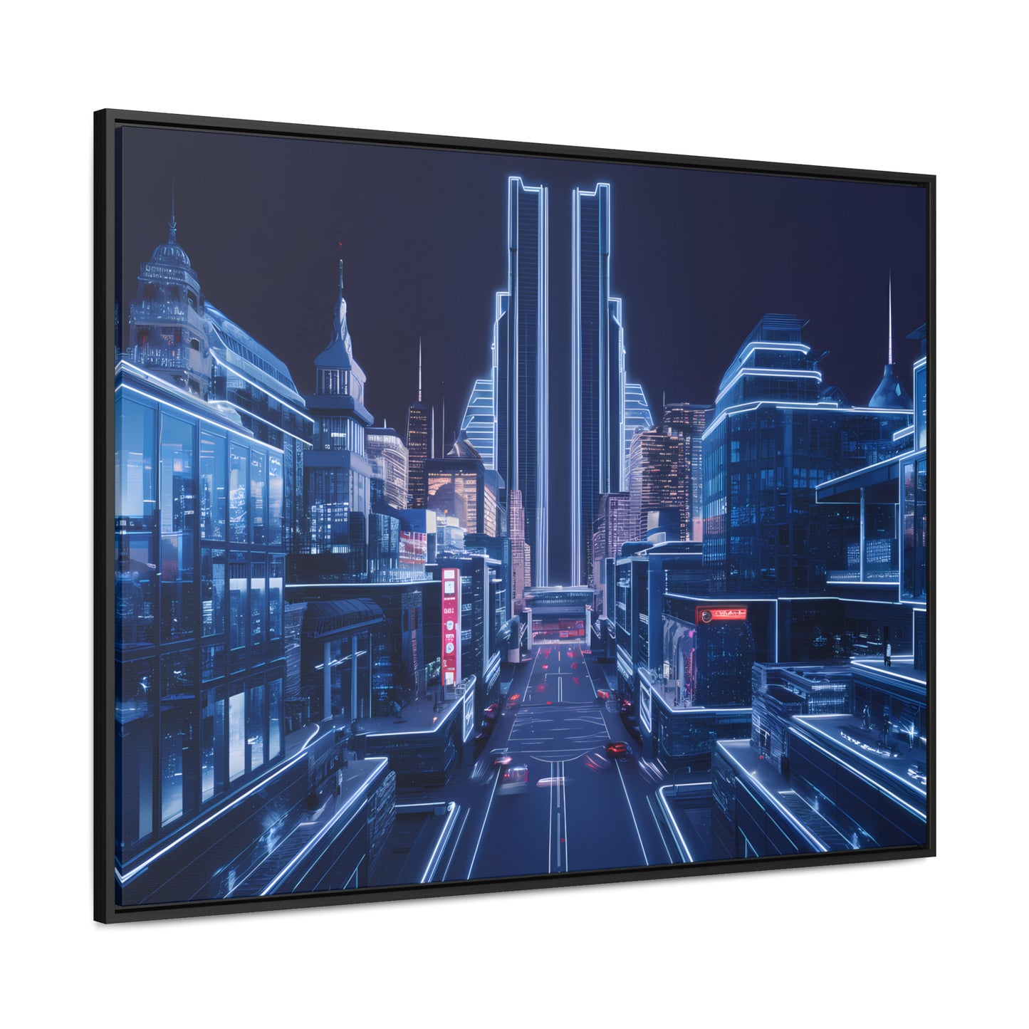 Neon Cityscape at Midnight - Gallery Canvas Wraps, Horizontal Frame