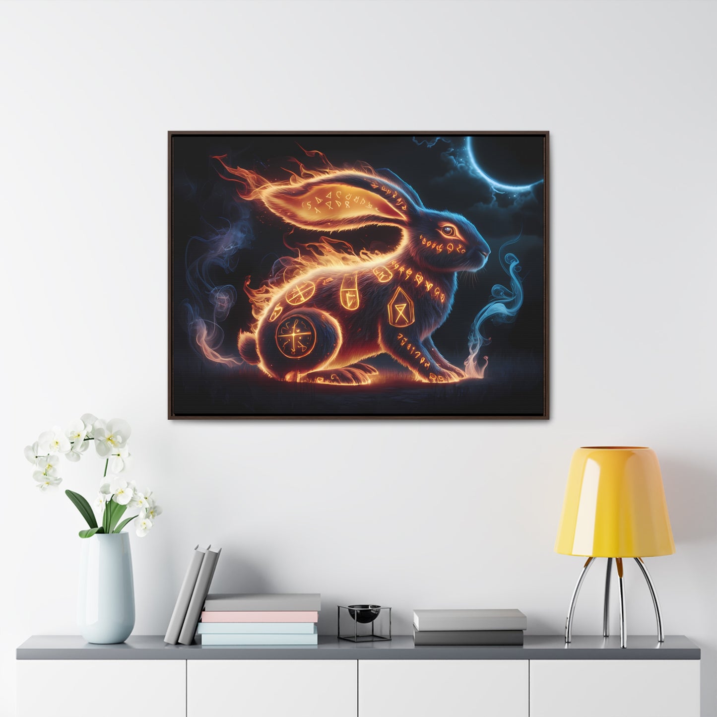 Runic Flame Rabbit - Gallery Canvas Wraps, Horizontal Frame