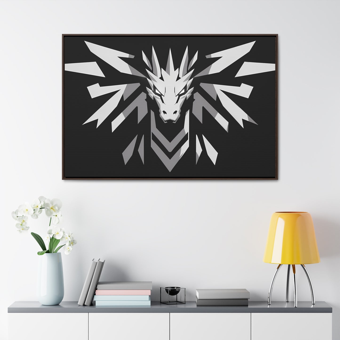 "Silver Dragon Crest" - Gallery Canvas Wraps, Horizontal Frame