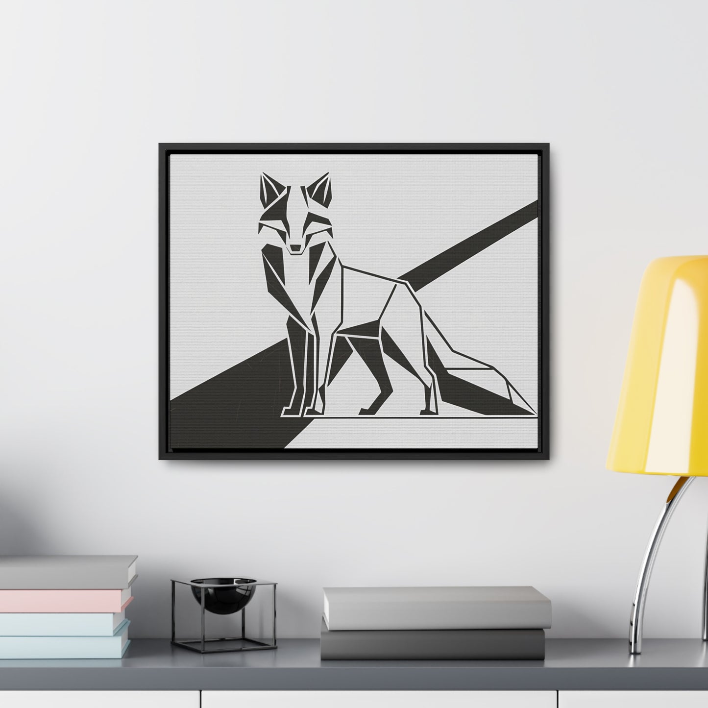 Geometric Fox in Black and White - Gallery Canvas Wraps, Horizontal Frame