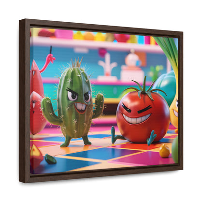 "Kitchen Showdown: The Produce Gang" - Gallery Canvas Wraps, Horizontal Frame