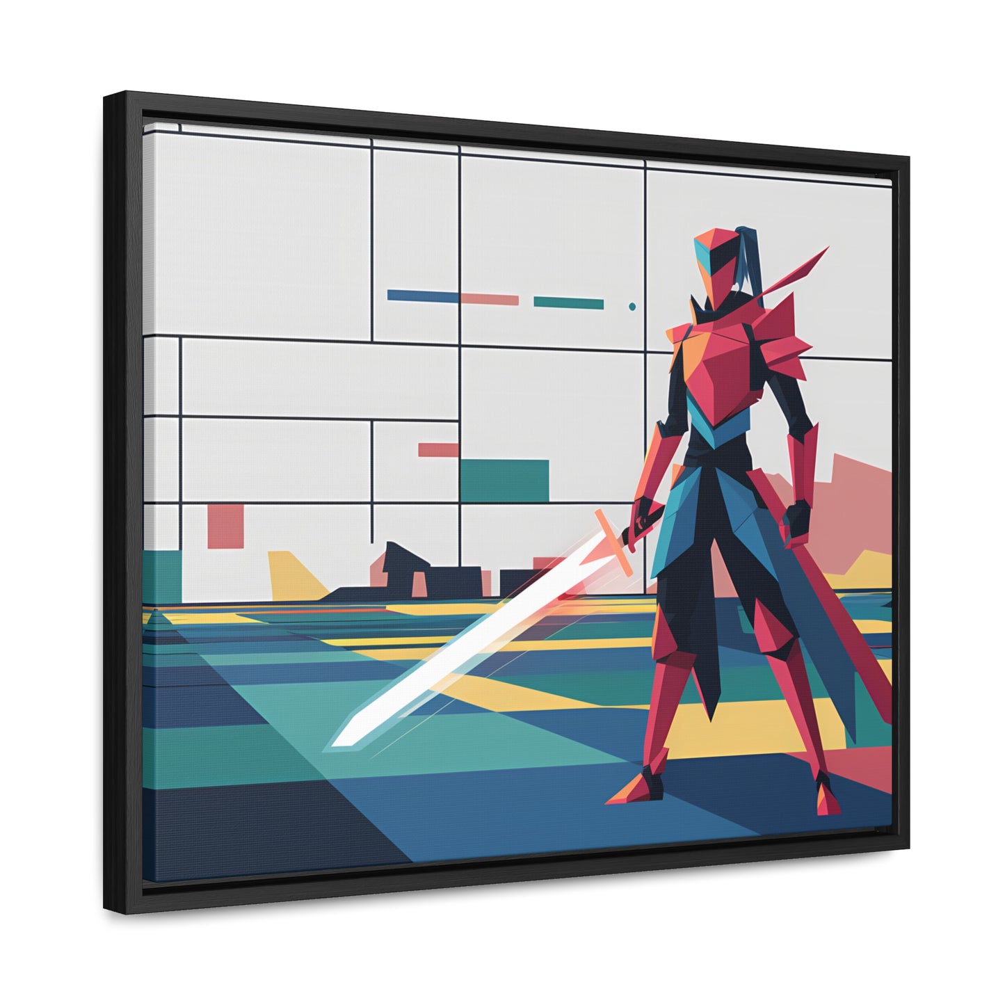 Neon Knight in a Digital Realm - Gallery Canvas Wraps, Horizontal Frame