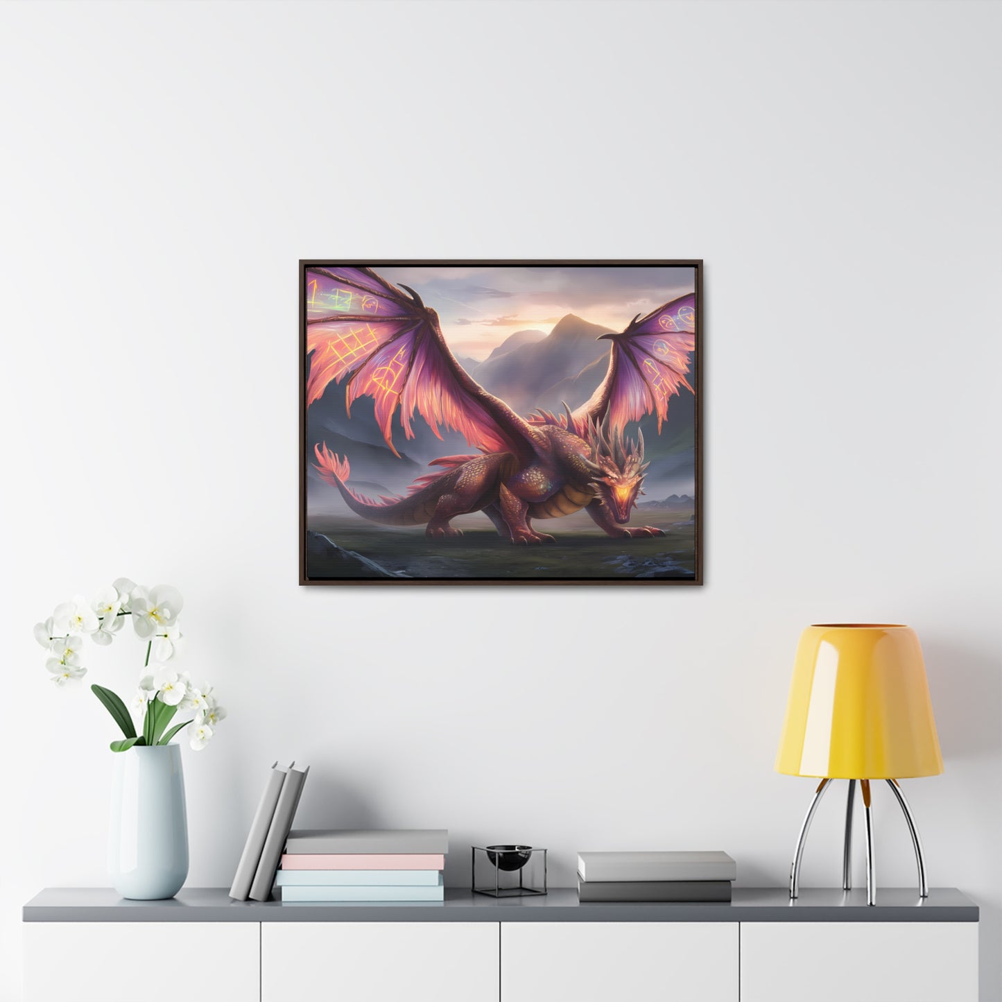 "The Arcane Guardian of the Crimson Peaks" - Gallery Canvas Wraps, Horizontal Frame