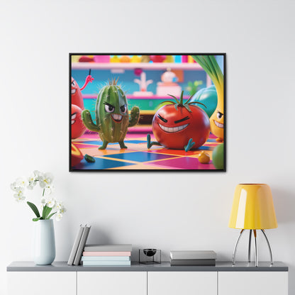 "Kitchen Showdown: The Produce Gang" - Gallery Canvas Wraps, Horizontal Frame