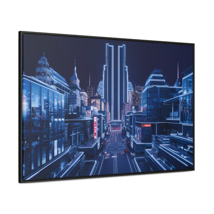 Neon Cityscape at Midnight - Gallery Canvas Wraps, Horizontal Frame