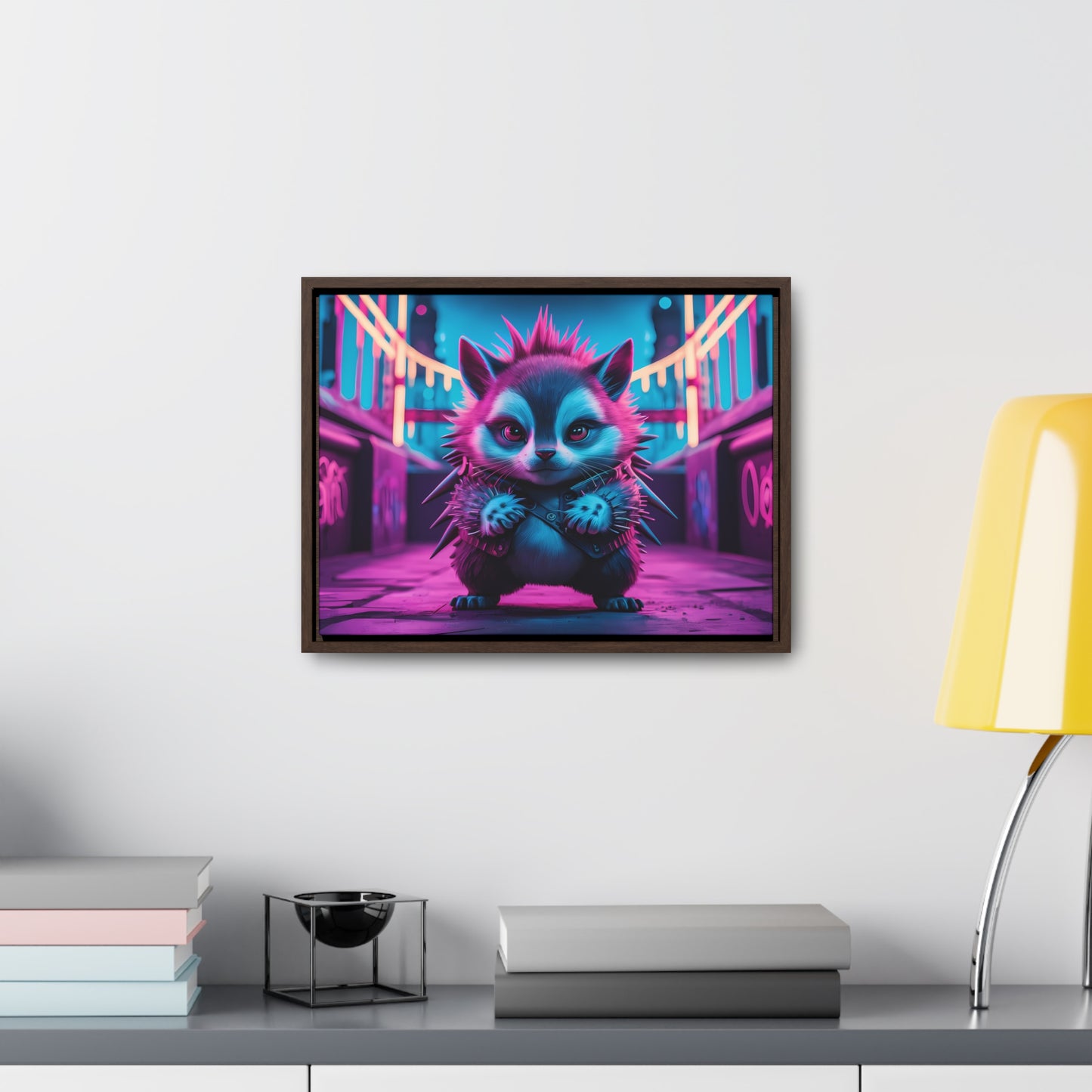 Punk Hedgehog in Neon City - Gallery Canvas Wraps, Horizontal Frame