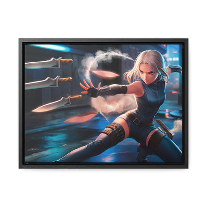 Blade Dancer in the Neon Shadows - Gallery Canvas Wraps, Horizontal Frame