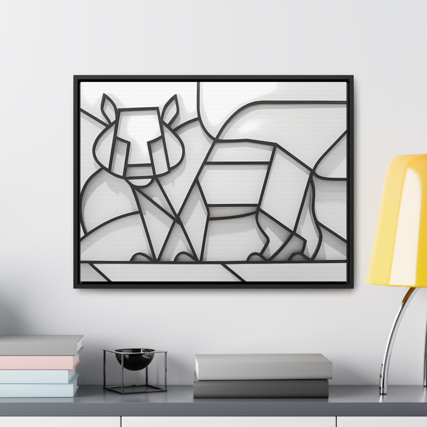 Geometric Rhino in Monochrome - Gallery Canvas Wraps, Horizontal Frame