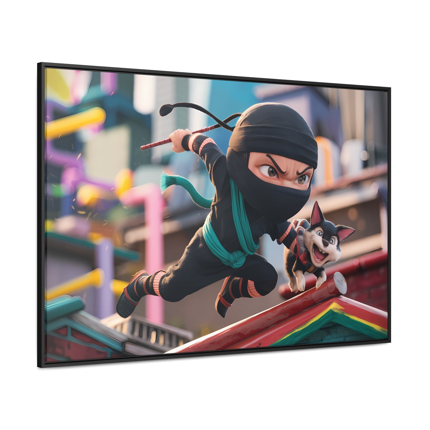 "Ninja and the Fearless Pup" - Gallery Canvas Wraps, Horizontal Frame