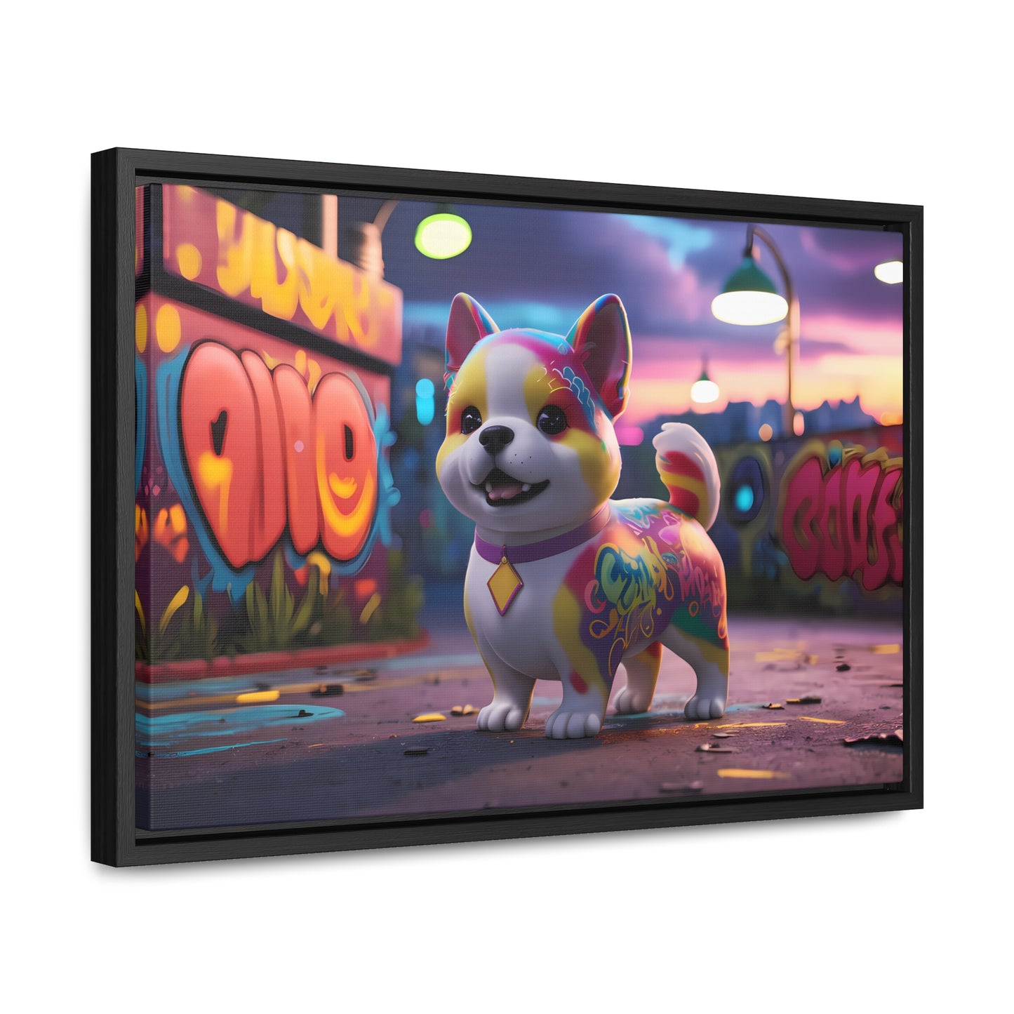 "Graffiti Pup in Neon Alley" - Gallery Canvas Wraps, Horizontal Frame