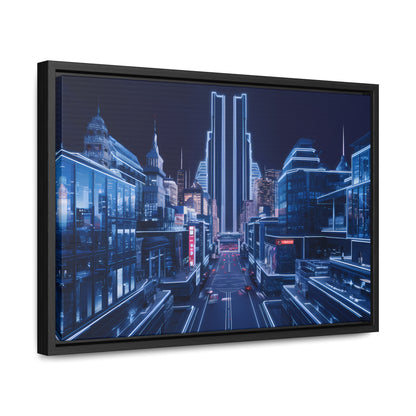 Neon Cityscape at Midnight - Gallery Canvas Wraps, Horizontal Frame