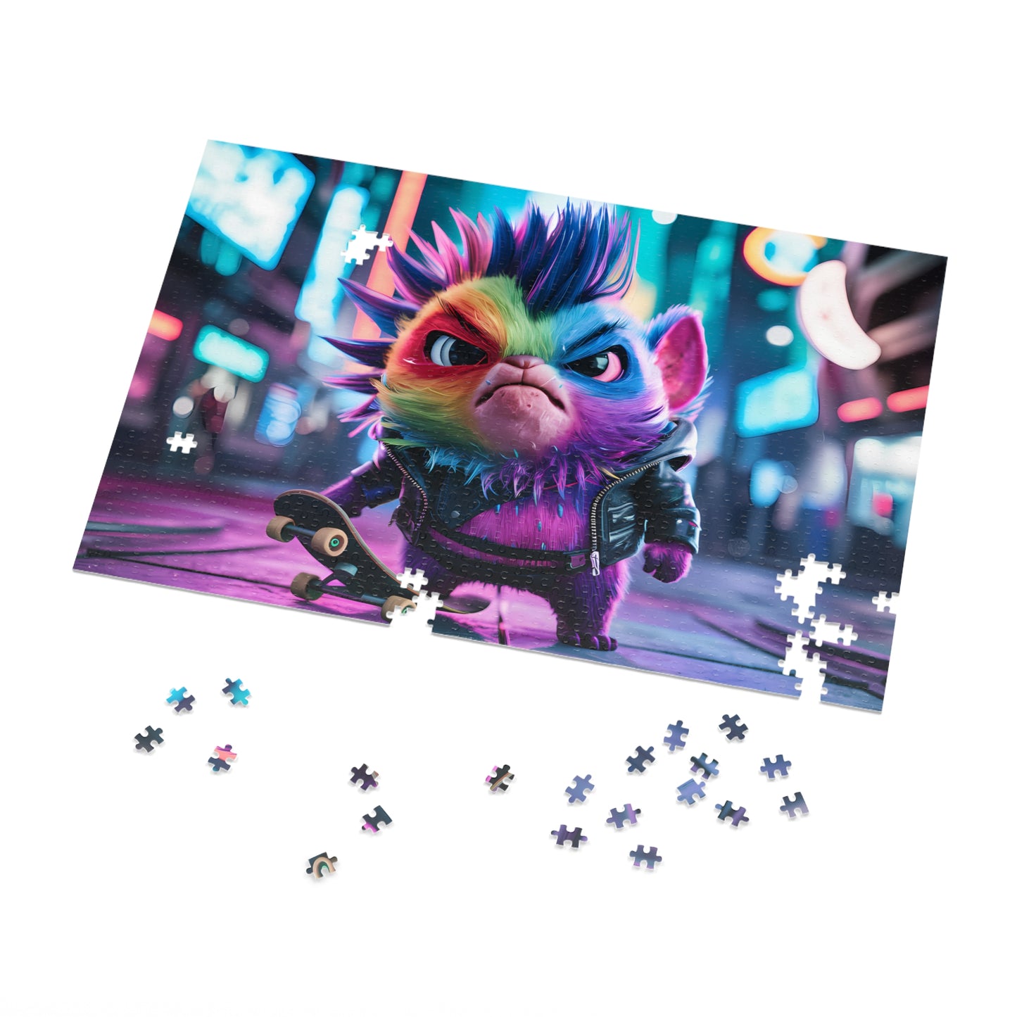 Punk Rock Skater Feline in Neon City - Jigsaw Puzzle (30, 110, 252, 500,1000-Piece)