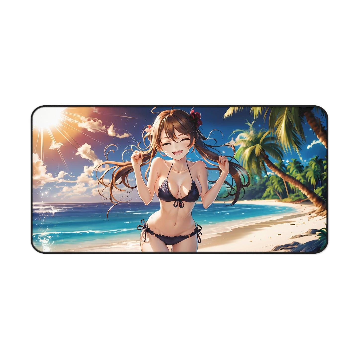 Happy Anime Girl at the beach - Desk Mat