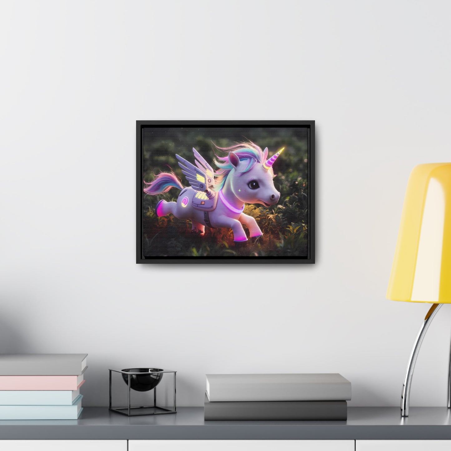 "Cybernetic Unicorn's Twilight Adventure" - Gallery Canvas Wraps, Horizontal Frame