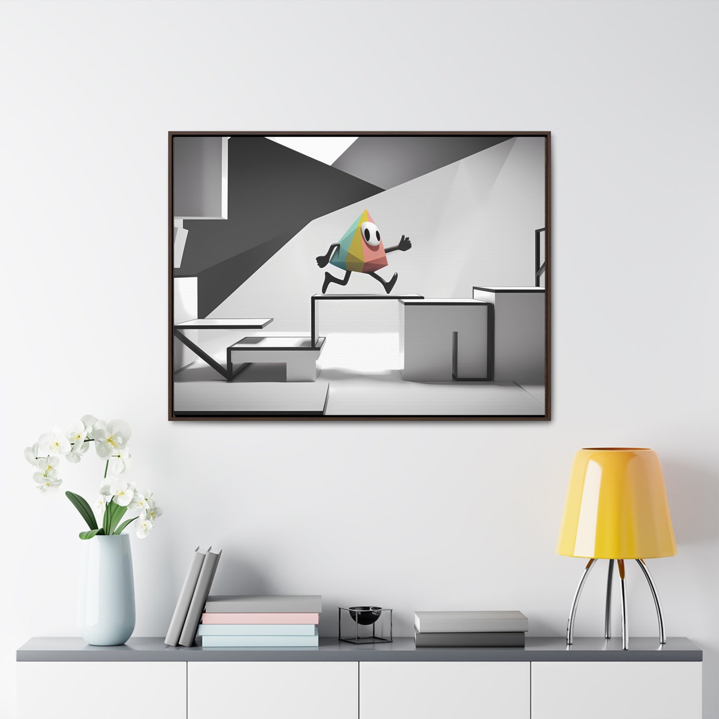 Geometric Adventure in Monochrome World - Gallery Canvas Wraps, Horizontal Frame