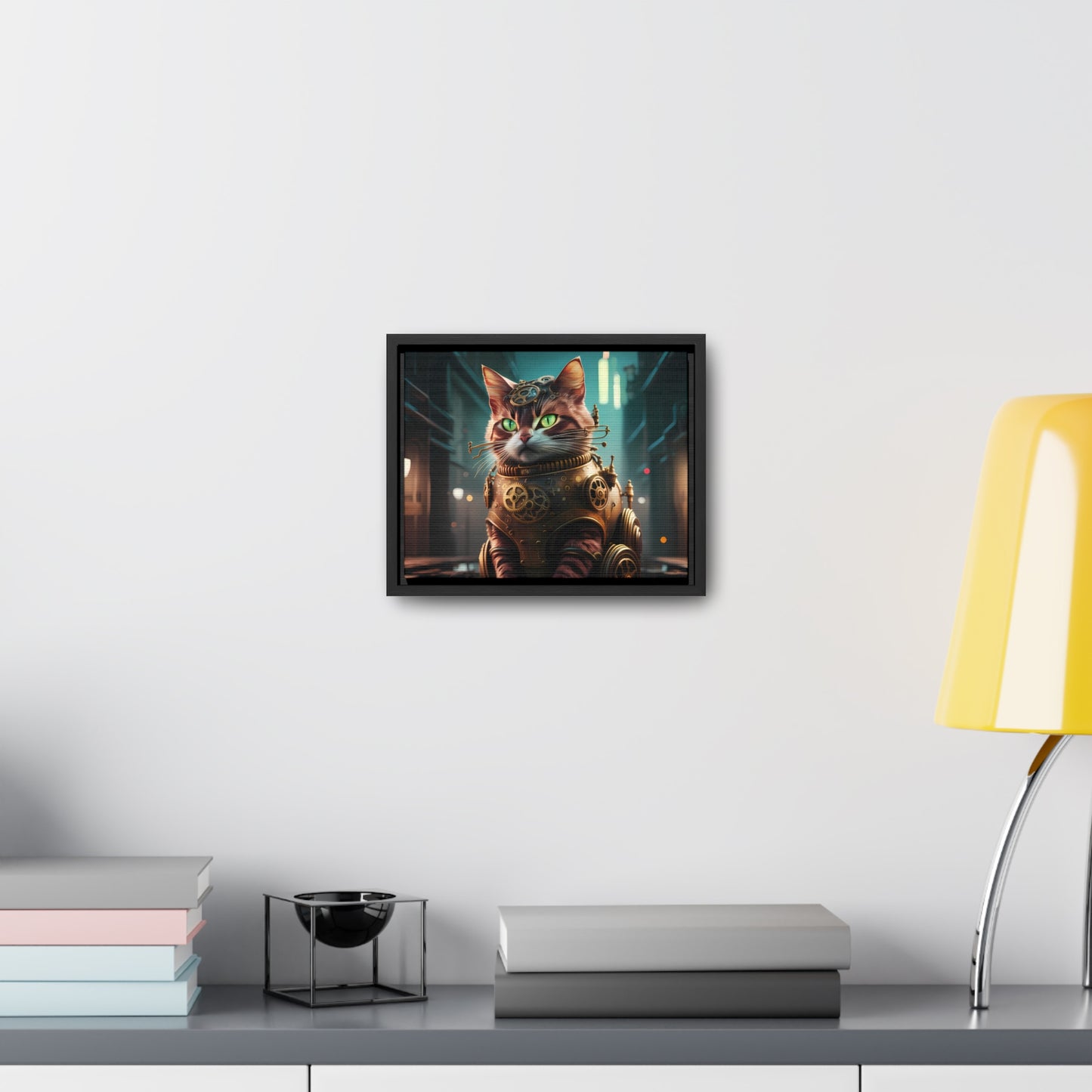 Clockwork Feline: Guardian of the Neon Alley - Gallery Canvas Wraps, Horizontal Frame