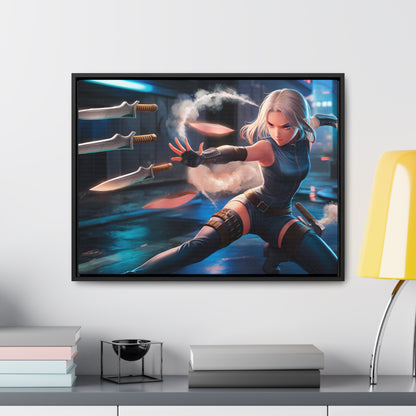 Blade Dancer in the Neon Shadows - Gallery Canvas Wraps, Horizontal Frame