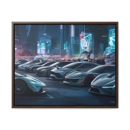 "Midnight Car Meet in Neon City" - Gallery Canvas Wraps, Horizontal Frame