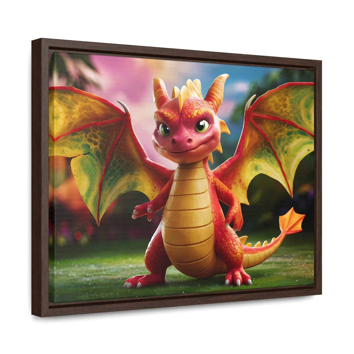 "Playful Baby Dragon in a Magical Forest" - Gallery Canvas Wraps, Horizontal Frame