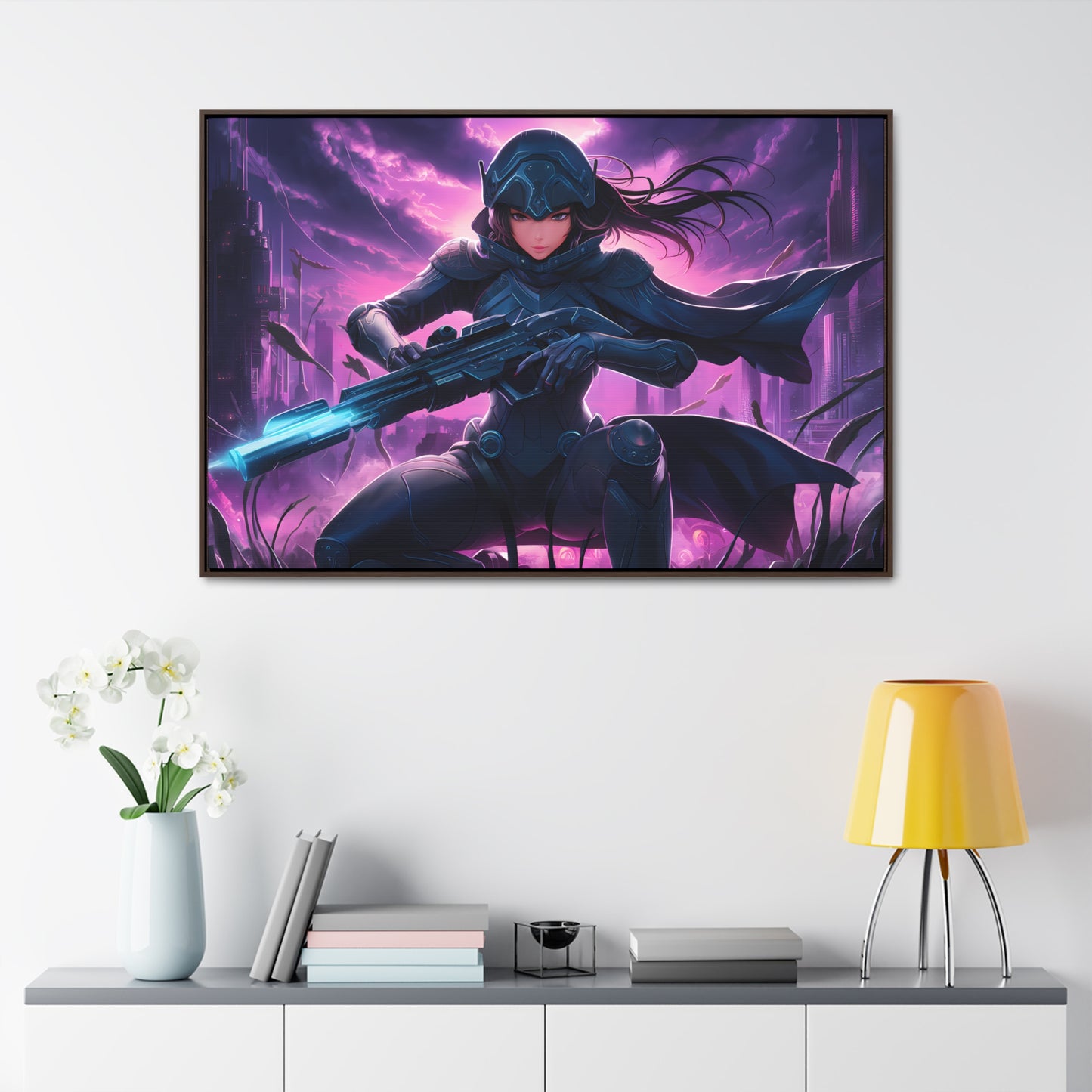 Shadow Sentinel: Neon Hunter - Gallery Canvas Wraps, Horizontal Frame