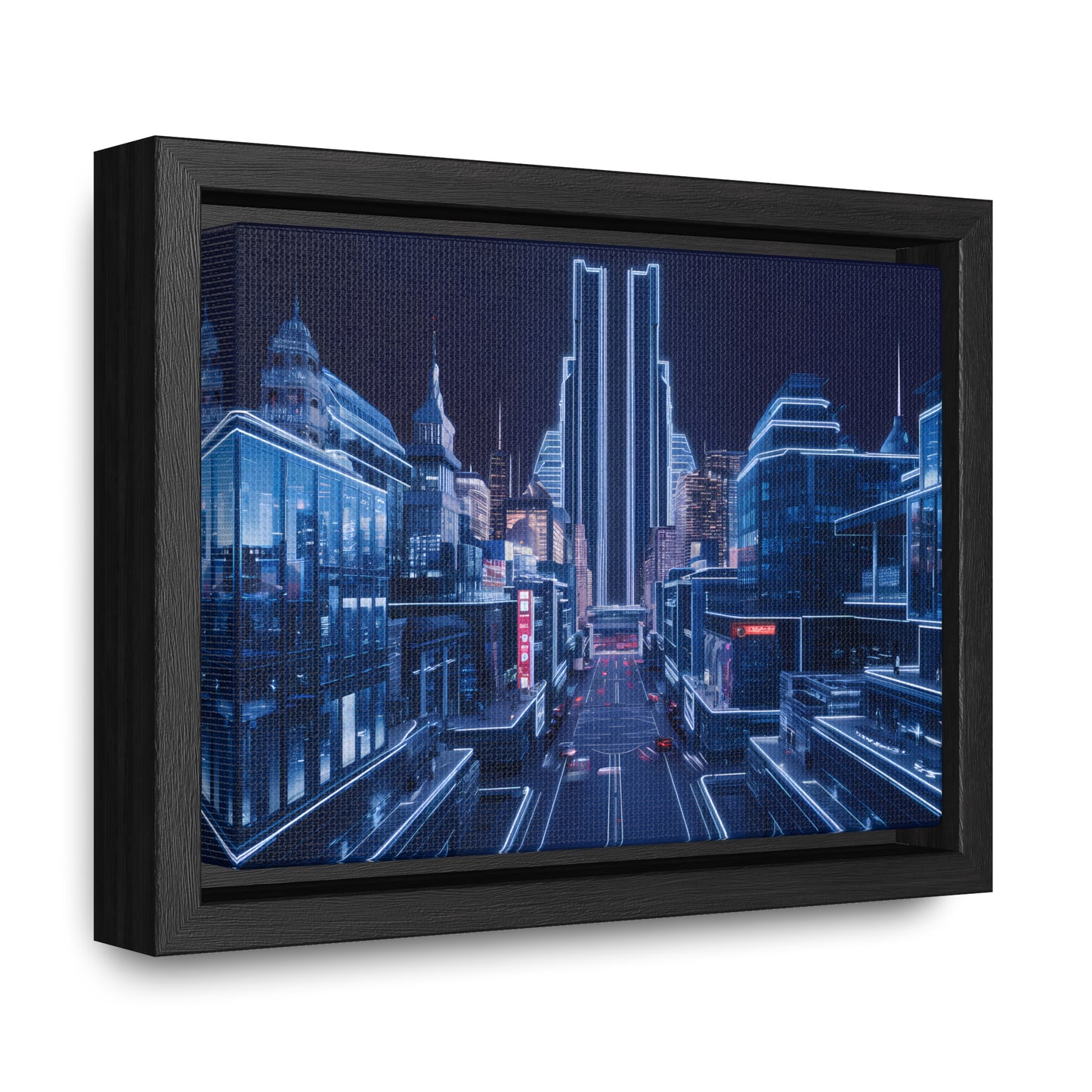 Neon Cityscape at Midnight - Gallery Canvas Wraps, Horizontal Frame