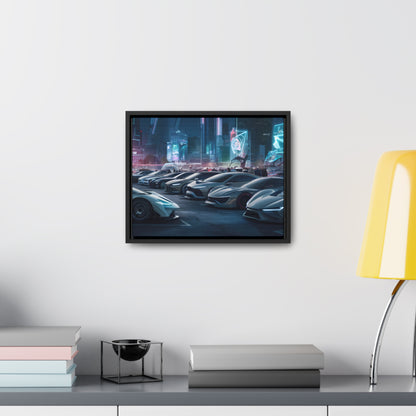 "Midnight Car Meet in Neon City" - Gallery Canvas Wraps, Horizontal Frame