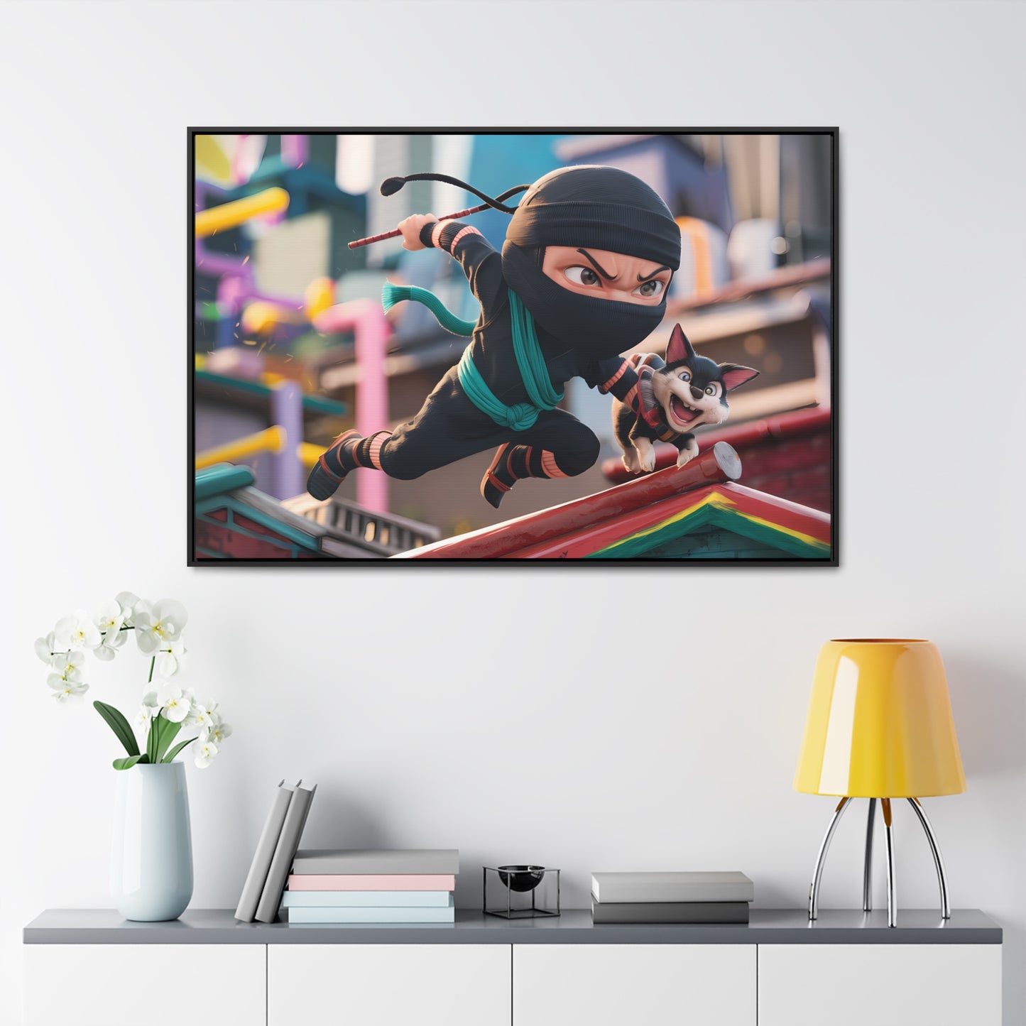 "Ninja and the Fearless Pup" - Gallery Canvas Wraps, Horizontal Frame