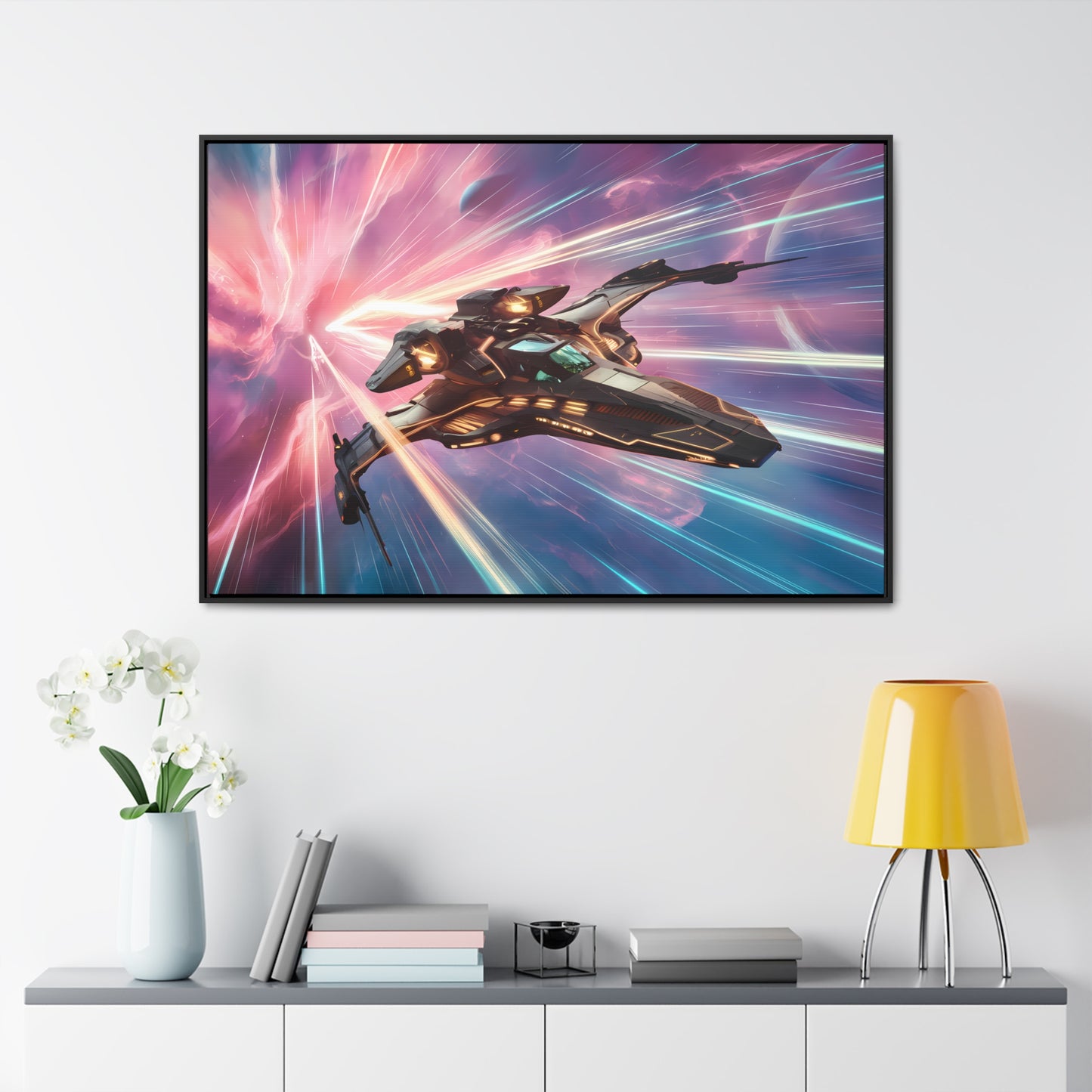 "Starship Through the Cosmic Rift" - Gallery Canvas Wraps, Horizontal Frame