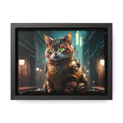 Clockwork Feline: Guardian of the Neon Alley - Gallery Canvas Wraps, Horizontal Frame