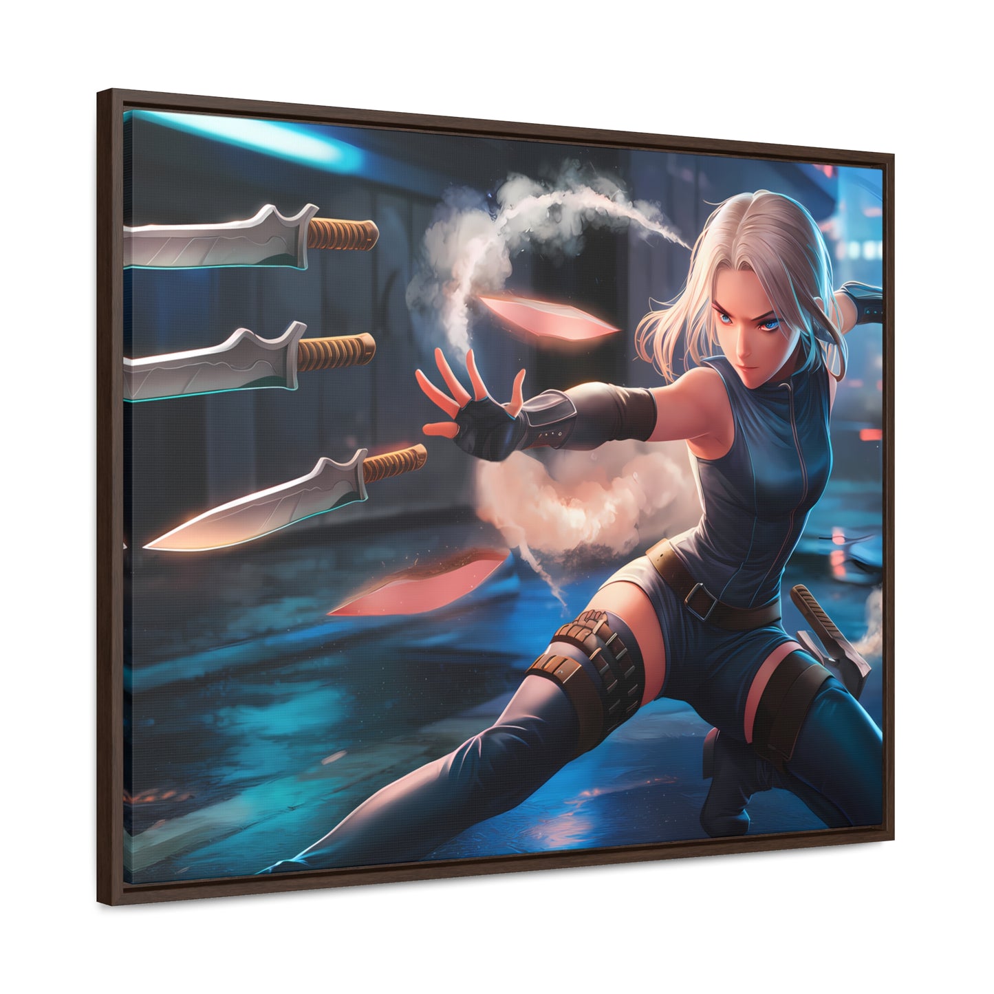 Blade Dancer in the Neon Shadows - Gallery Canvas Wraps, Horizontal Frame