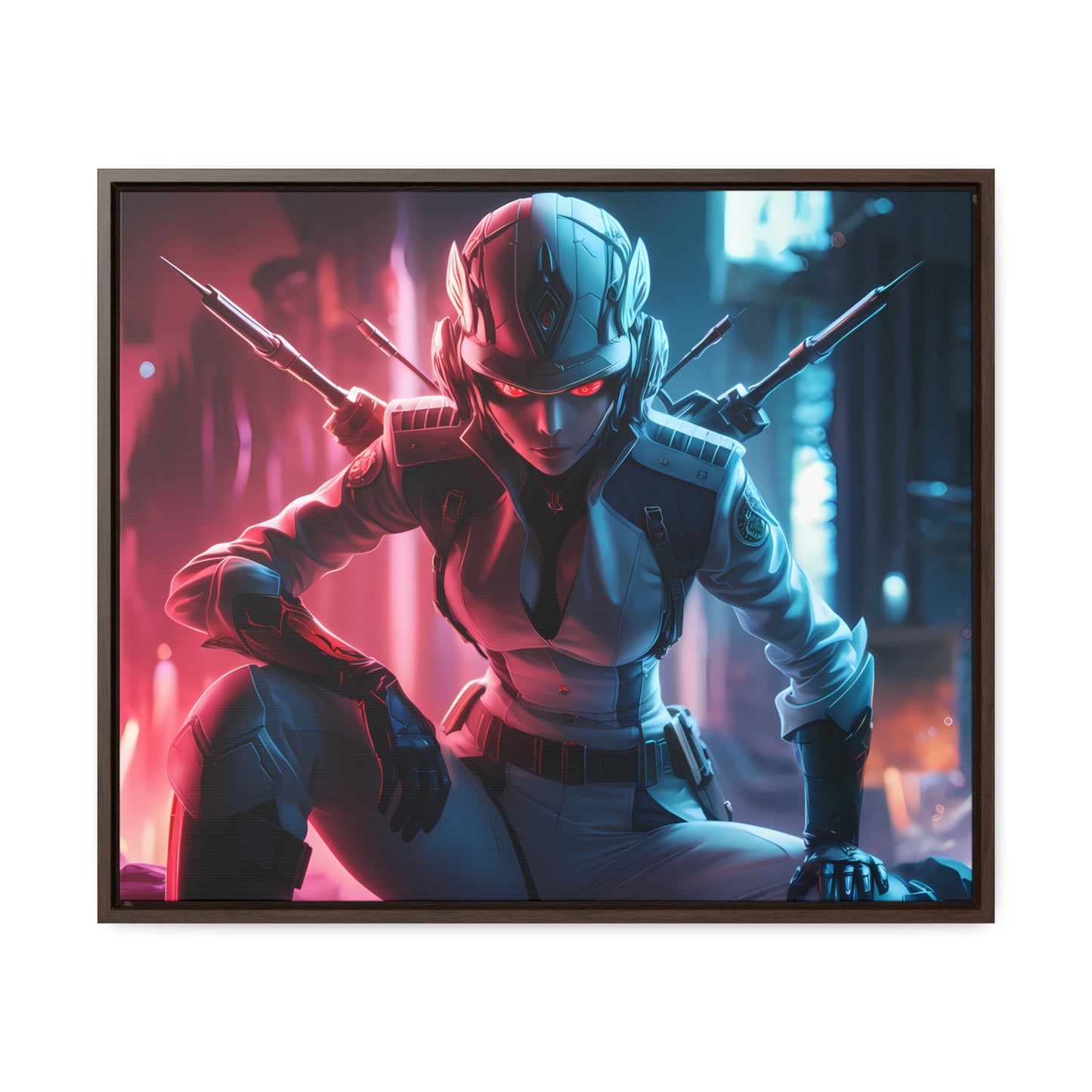 Cybernetic Valkyrie: Neon Enforcer - Gallery Canvas Wraps, Horizontal Frame