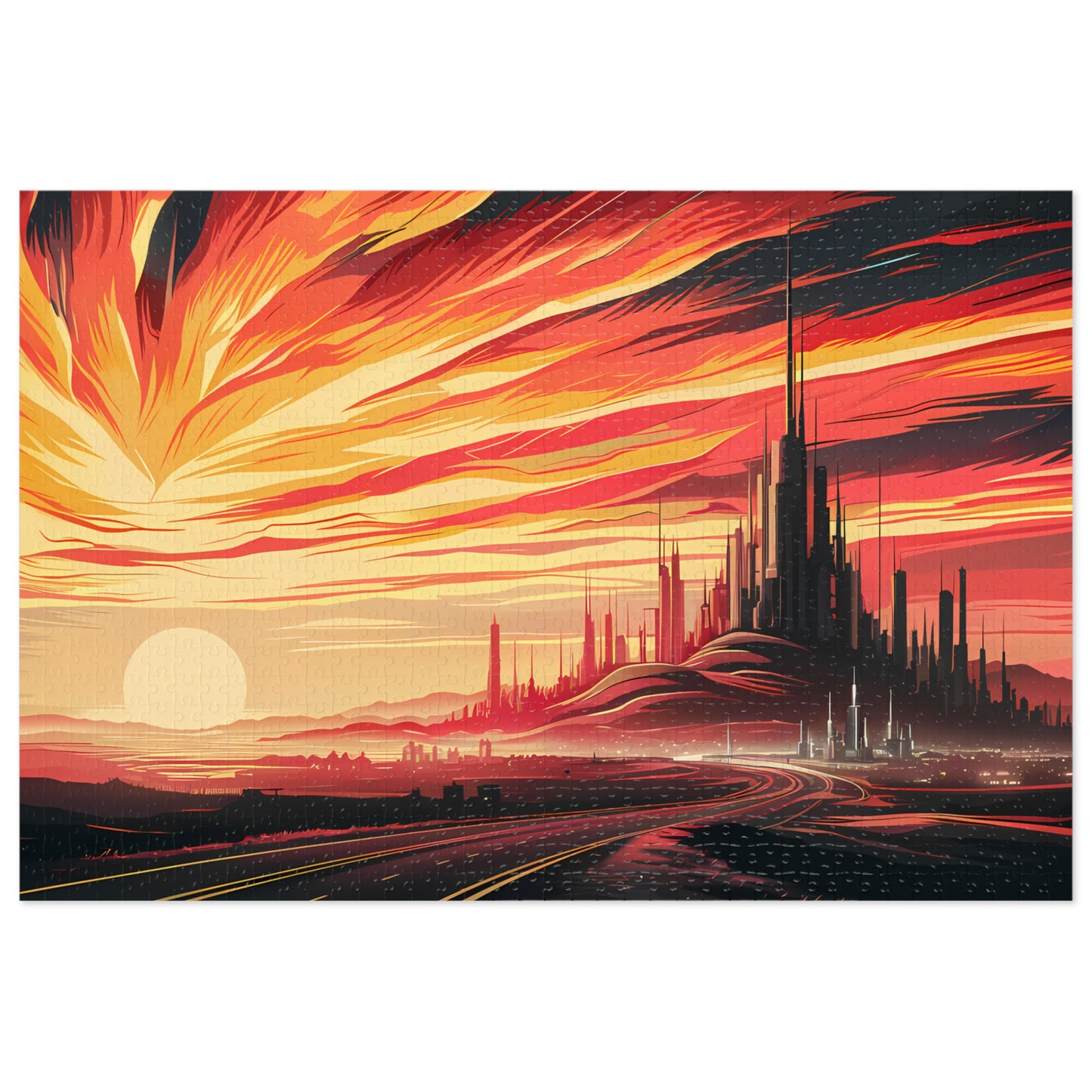 Crimson Horizon: City of the Future - Jigsaw Puzzle (30, 110, 252, 500,1000-Piece)