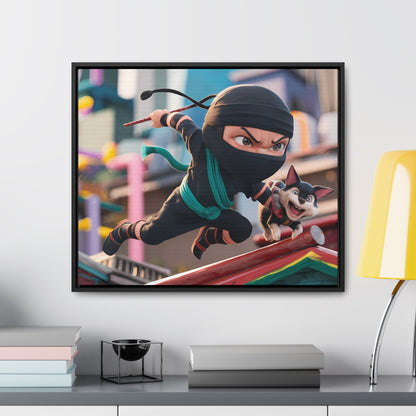 "Ninja and the Fearless Pup" - Gallery Canvas Wraps, Horizontal Frame