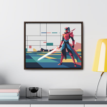 Neon Knight in a Digital Realm - Gallery Canvas Wraps, Horizontal Frame