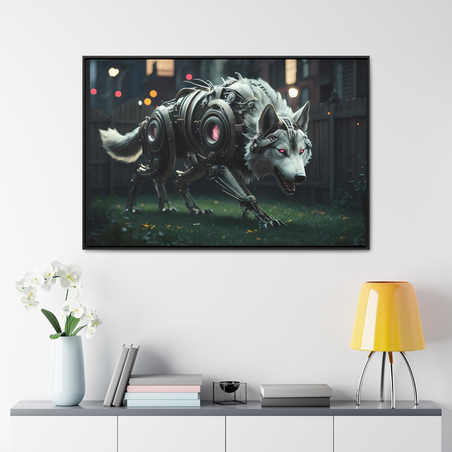 Cyber Wolf Sentinel - Gallery Canvas Wraps, Horizontal Frame