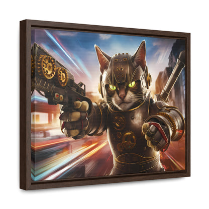 Cyberpunk Cat Warrior - Gallery Canvas Wraps, Horizontal Frame