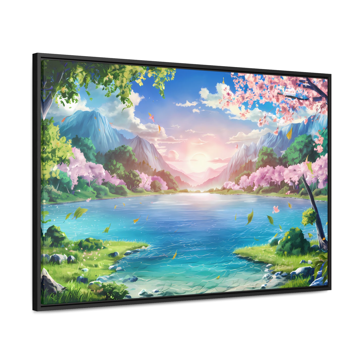 Serene Sunrise Over Blossoming Lake - Gallery Canvas Wraps, Horizontal Frame