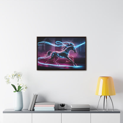 Cybernetic Unicorn in Neon Metropolis - Gallery Canvas Wraps, Horizontal Frame