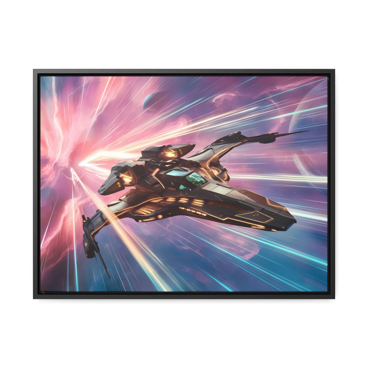 "Starship Through the Cosmic Rift" - Gallery Canvas Wraps, Horizontal Frame