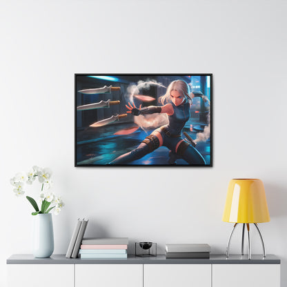 Blade Dancer in the Neon Shadows - Gallery Canvas Wraps, Horizontal Frame